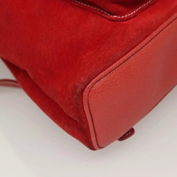 GUCCI Bamboo Backpack Suede Leather Red Gold 003 2058 0030 Auth 129917 - Picture 3 of 16